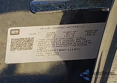 2022 Chevrolet Malibu Fwd Lt from USA, damaged, VIN 1G1ZD5ST8NF111831